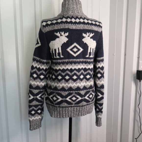 Abercrombie & Fitch full zip knit sweater Fair Isle and moose motif Size Med - Picture 2 of 13